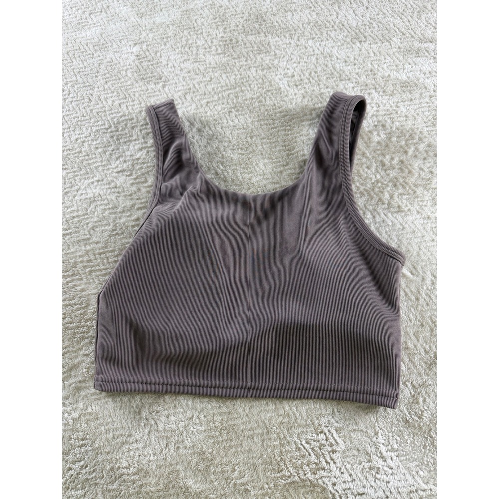 Move Theology Ribbed Sports Bra Mauve Brown Crop Top Yoga Gym Small